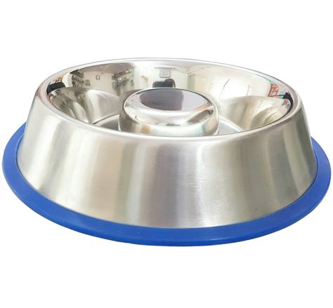 stainless steel interactive slow feed dog bowl   silicone base   peanuts fun healthy