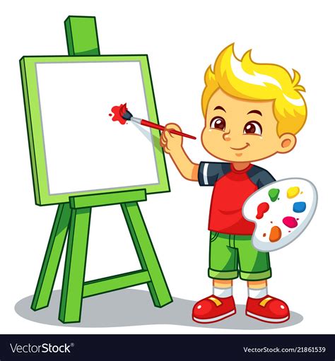 boy learning  paint   canvas royalty  vector