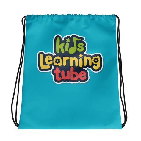 kids learning tube logo drawstring bag teal