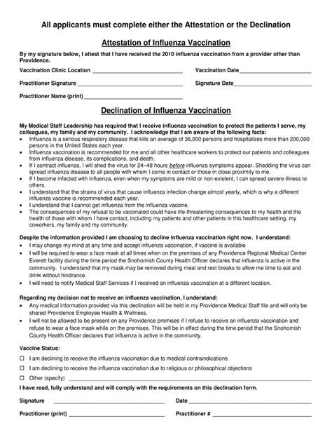 flu vaccine consent form  employees fill  printable