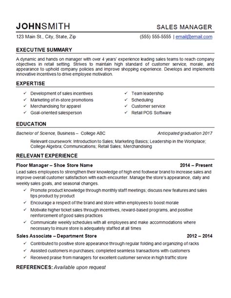 retail manager resume  department store