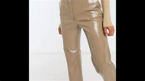 weekday patent flared trousers  beige youtube