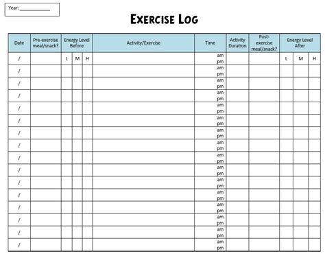 sample workout log templates printable samples