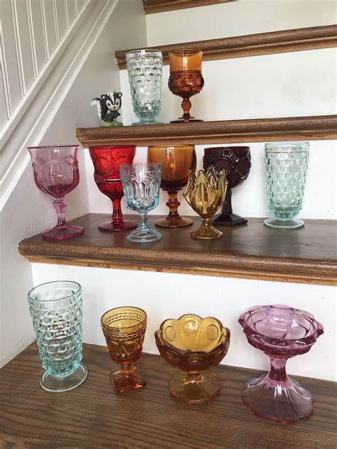 Vintage Drinking Glasses Depression Glass Colored Glass Etsy