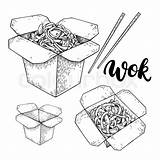 Drawing Wok Food Chinese Vector Lettering Paintingvalley Isolated sketch template
