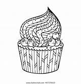 Coloring Cupcake Adults Vector Book Adult Zentangle Tribal Doodle Ethnic Illustration Style sketch template