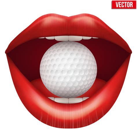 womans open mouth with golf ball in lips stock vector