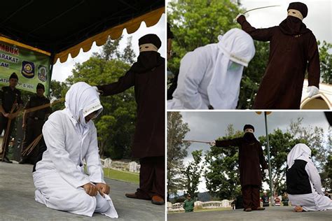 shocking moment indonesian woman is whipped by masked