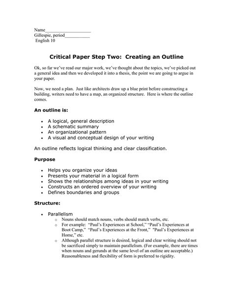critical paper step  creating  outline