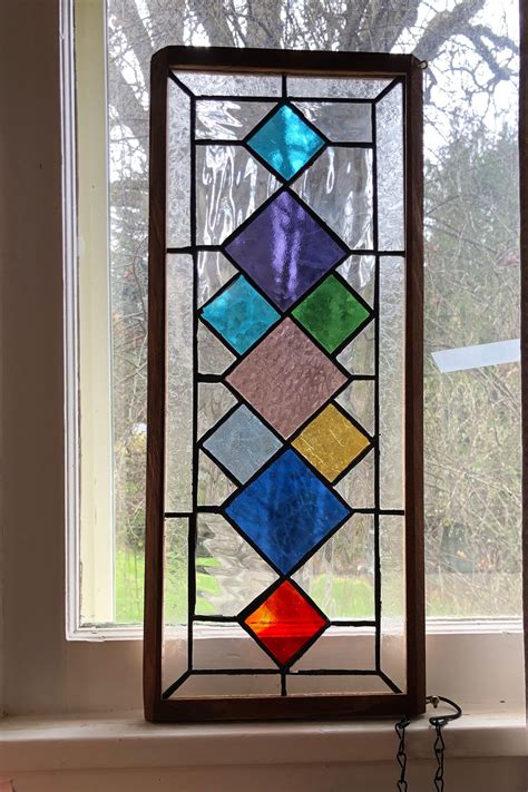 stained glass window hanging  hardwood frame etsy