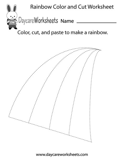 preschool rainbow color  cut worksheet