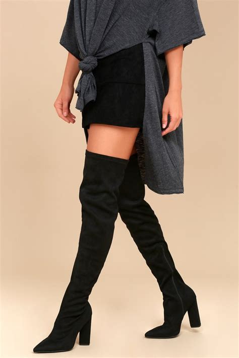 Sexy Black Boots Stretchy Otk Boots Vegan Suede Boots Lulus