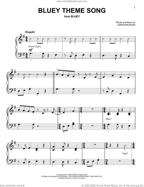 bluey theme song sheet   piano solo  interactive