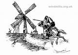 Quixote Don Windmills Colouring Windmill Quijote Cervantes Miguel sketch template