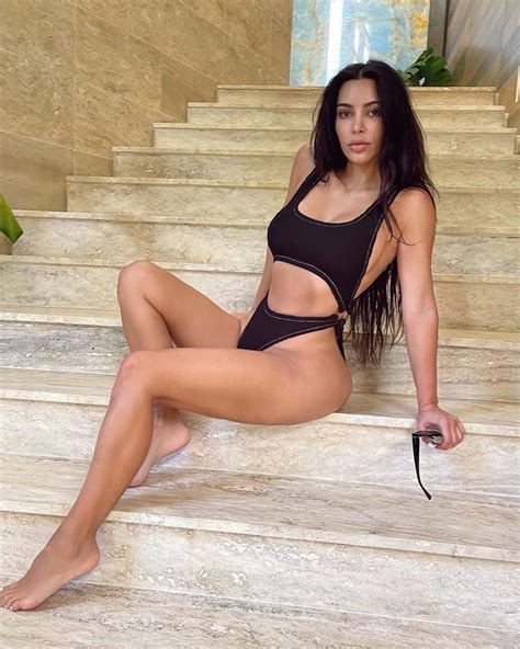 makeup free kim kardashian shows off hourglass figure in black swimsuit