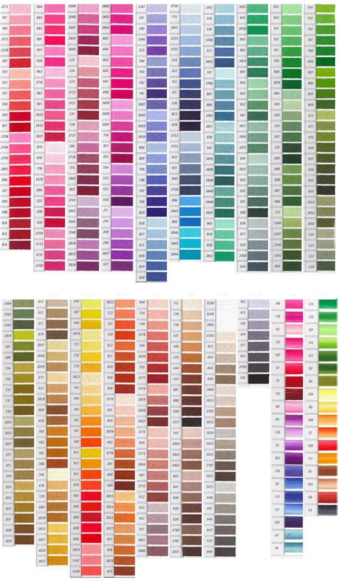 dmc color chart cross stitch floss color palette pinterest