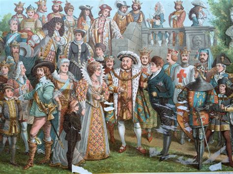 kings queens  england original antique print royalty