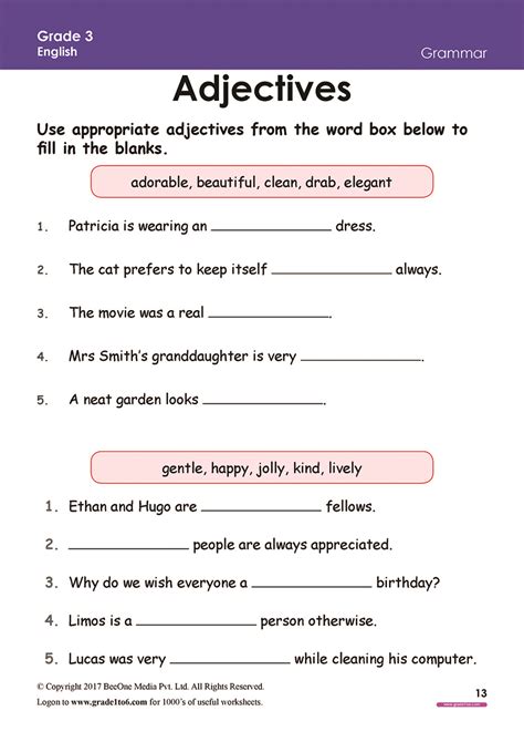 english grammar worksheet for class 3 3rd grade worksheets best