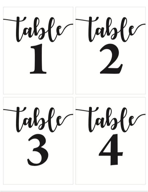 black  white printable table numbers