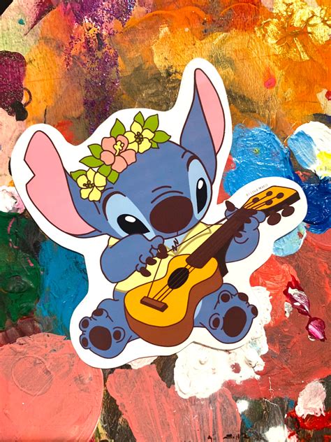 stitch playing  ukulele sticker lilo stich disney etsy