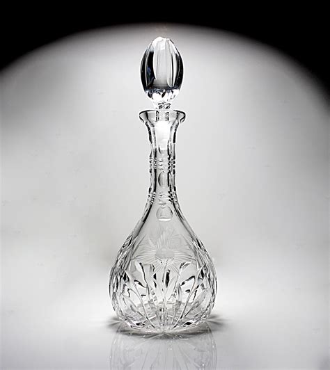 Etched Crystal Decanter Heavy Leaded Glass Original Stopper Leaded