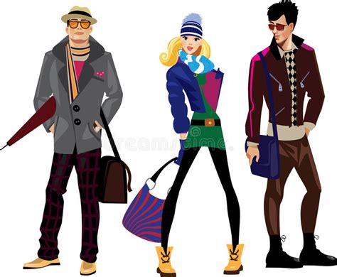 men and women in fashionable clothes royalty free stock