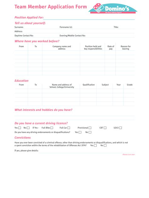 dominos jobs application form  fill  printable fillable blank pdffiller
