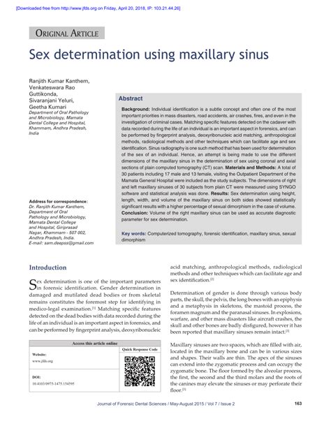 pdf sex determination using maxillary sinus