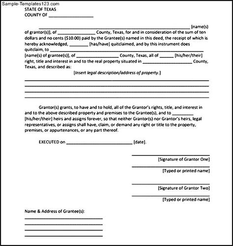 texas quit claim deed form sample templates sample templates