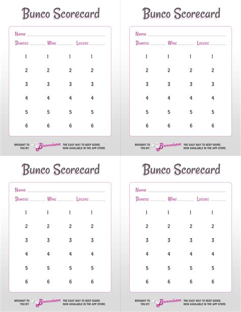 bunco score sheet template