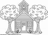 Coloring School Pages House Between Trees Colouring Two Printable Kids Children Buildings Architecture Sheets Back Tree Fun Drawing Sheet Houses sketch template