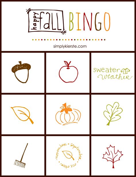 fall bingo game  printable fall season  printable