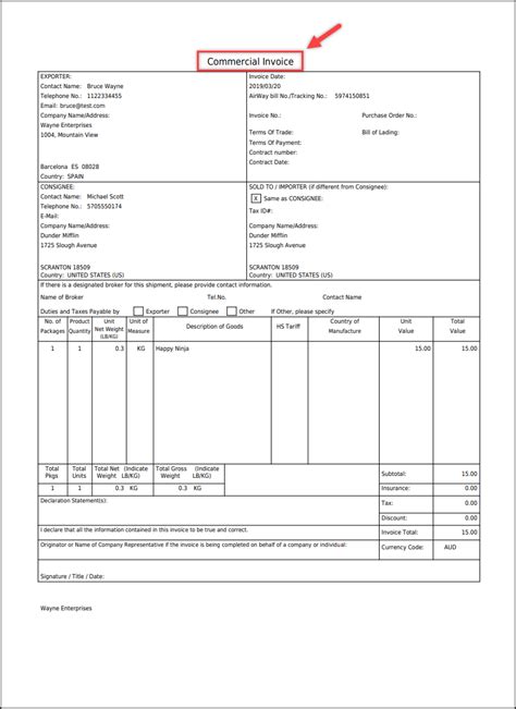 dhl commerical invoice invoice template