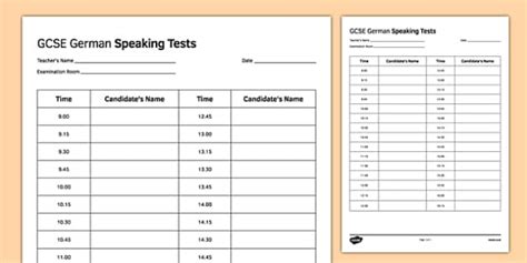 gcse german speaking test timetable template teacher