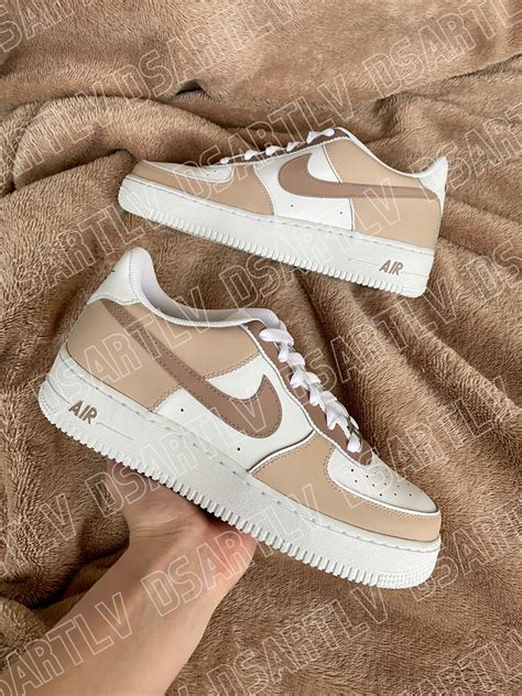 nike air force  custom sneakers beige braun etsy