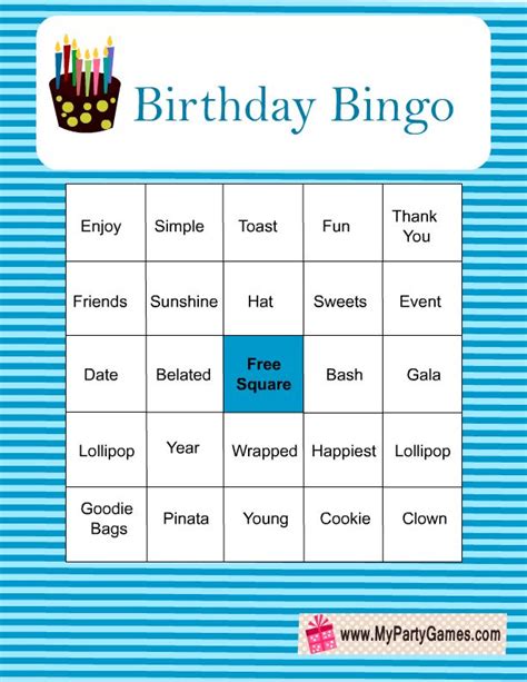 printable birthday bingo game  blue color  birthday stuff