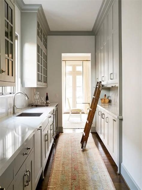 light gray galley style butler pantry transitional kitchen stylish kitchen kitchen layout