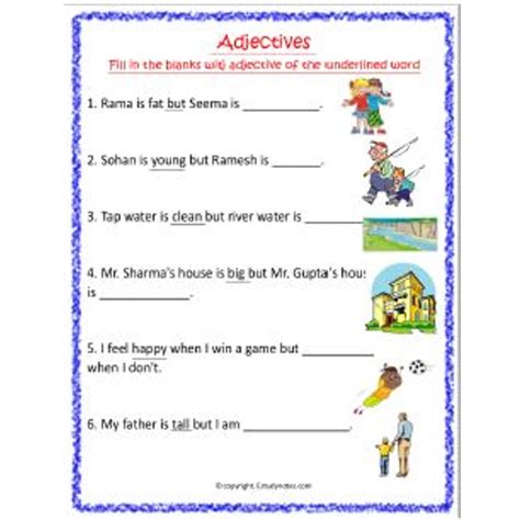 adjectives worksheet  grade  estudynotes