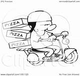 Delivery Pizza Coloring Scooter Boy Outline Royalty Vector Clip Illustration Gnurf Clipart sketch template