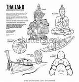 Thai Thailand Coloring Draw Shutterstock Travel Vector Hand Illustrations Toddler Stock Book Landmarks Royalty sketch template