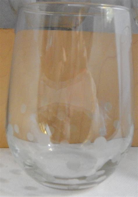 T Set Of 4 Stemless Wine Glasses With Etched Small Dots 17 Etsy