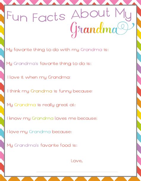 fun facts  grandma printable  mothers day birthday gifts