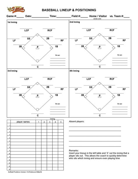 printable baseball field positions template fillable form