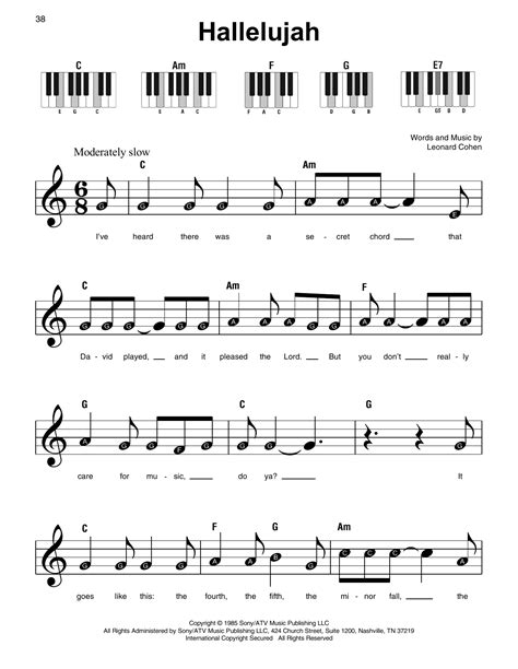 Hallelujah Leonard Cohen Super Easy Piano Sheet Music