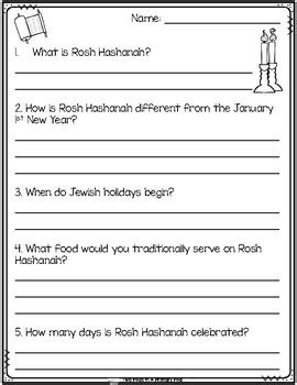 rosh hashanah comprehension packet  activities   peas