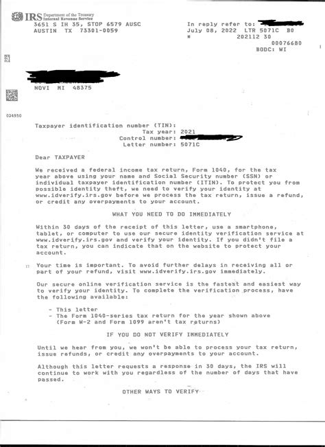 irs  legitimately   taxpayer id verification  letter