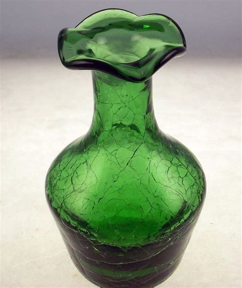 Vintage Kanawha Emerald Green Crackle Glass Bud Vase