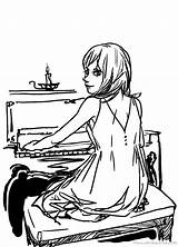 Piano Playing Girl Drawing Paintingvalley sketch template