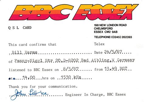 Bbc Essex Bill S Qsl Gallery