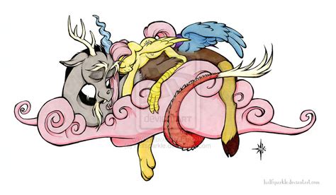 Discord And Fluttershy Cloud Cuddle By Halfsparkle